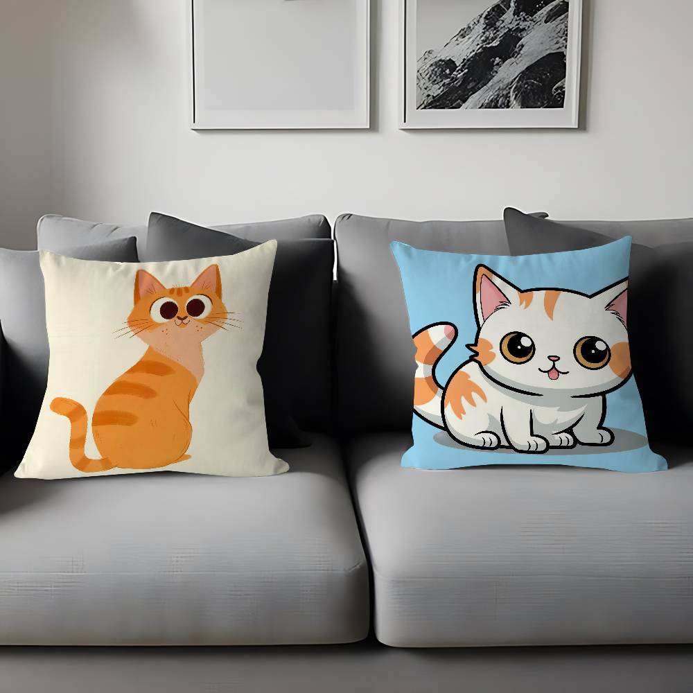 Cute Cartoon Cat Illustration Pillow Gift Home Office Decoration Bedroom Sofa Car Cushion Cover Case 45x45