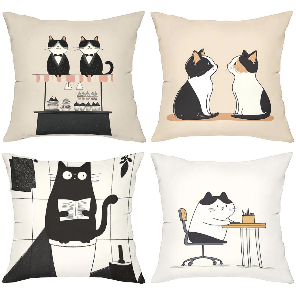 Cute Cat Pattern Throw Pillows for Home Decor Polyester Pillowcase, Sofa Decorative Cushion Cov Headboard Pillow