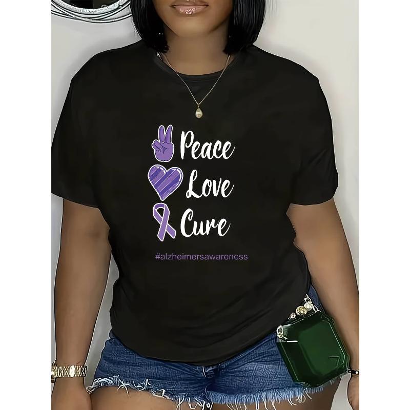 

Women s Alzheimer s Awareness T-Shirt,Relaxed Fit Round Neck Short Sleeve Top, All-Season Casual Tee for Alzheimer s Support & Casual Attire 4XL чорний