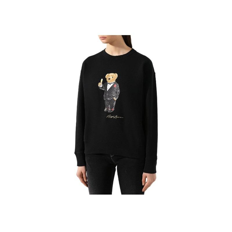 Ralph Lauren Bärenmuster Rundhals Langarm Sweatshirt Damen Schwarz 211782886-001