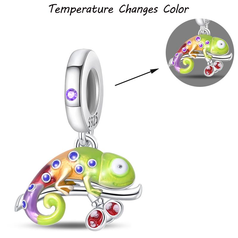 100% S925 Silver Temperature Change Color Chameleon Elephant Trendy Charms Fit Pan Original Bracelets DIY Fine Jewelry Gifts