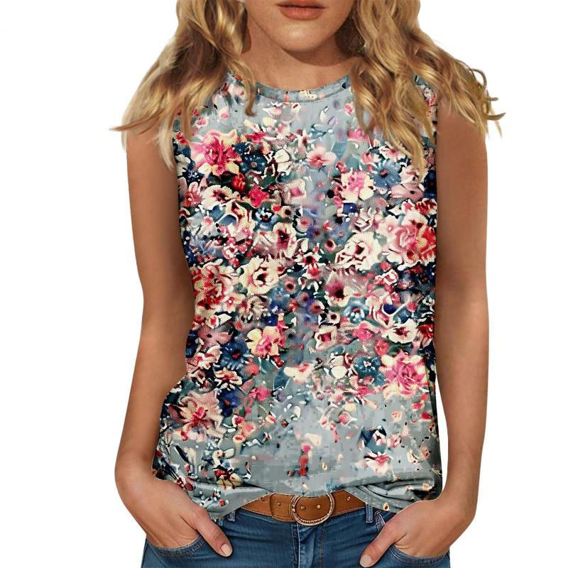 Floral Oil Painting 3D Print Tank Tops Women O-Neck Casual Vest Off Shoulder Y2k Elegant Sleeveless Top Camisole Woman Clothing