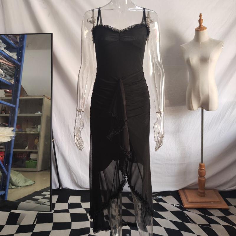 Evropské a americké sexy síťované šaty s podvazky, plisované, s nepravidelným designem pro ženy