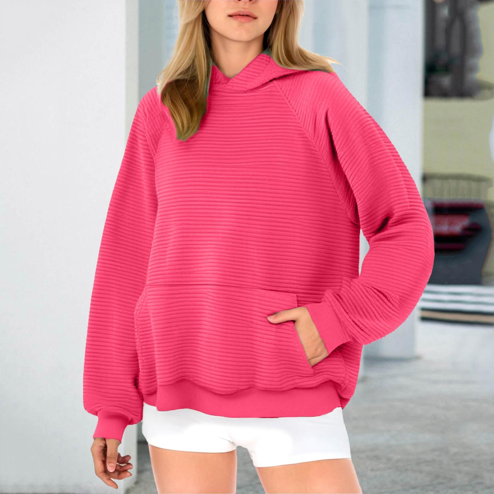 

Повседневные однотонные женские толстовки с капюшоном Модные толстовки Длинные рукава свитера Пуловеры Топы Осенняя одежда Большие размеры толстовки для женщин XXL горячий розовый