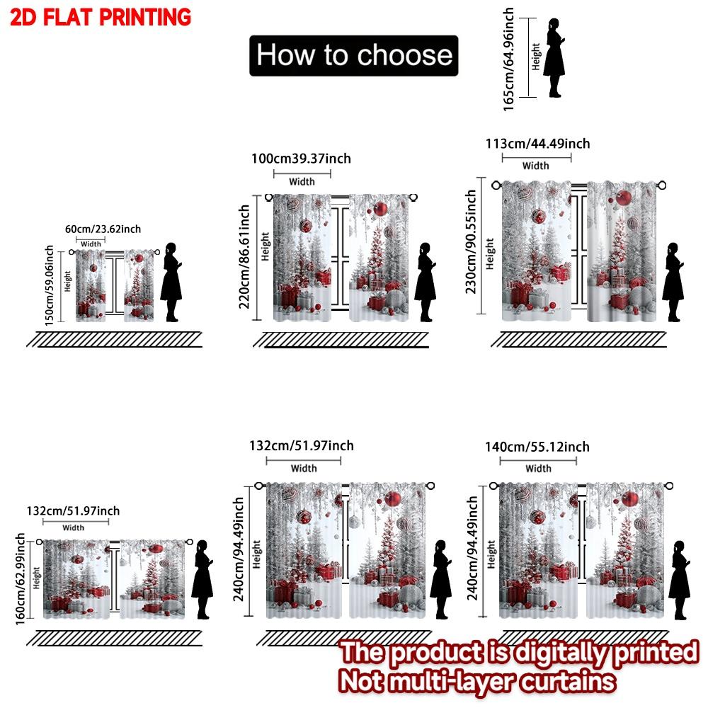 2D flat printing 2pcs Popular Christmas curtains Christmas Red and Silver Digital Printed Polyester Drapes Holiday Decorations