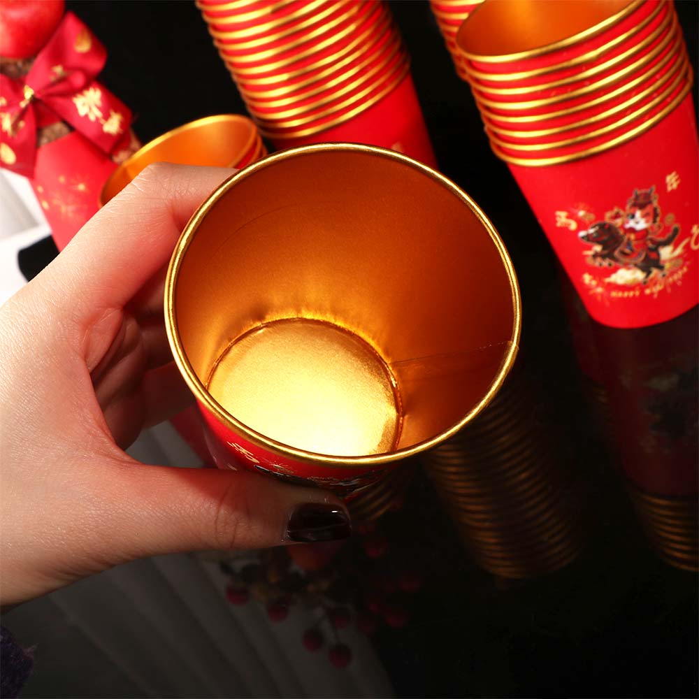 50pcs Gold Foil Spring Festival Paper Cup Horse Pattern Drinking Tea Cup Water Cup  Birthday
