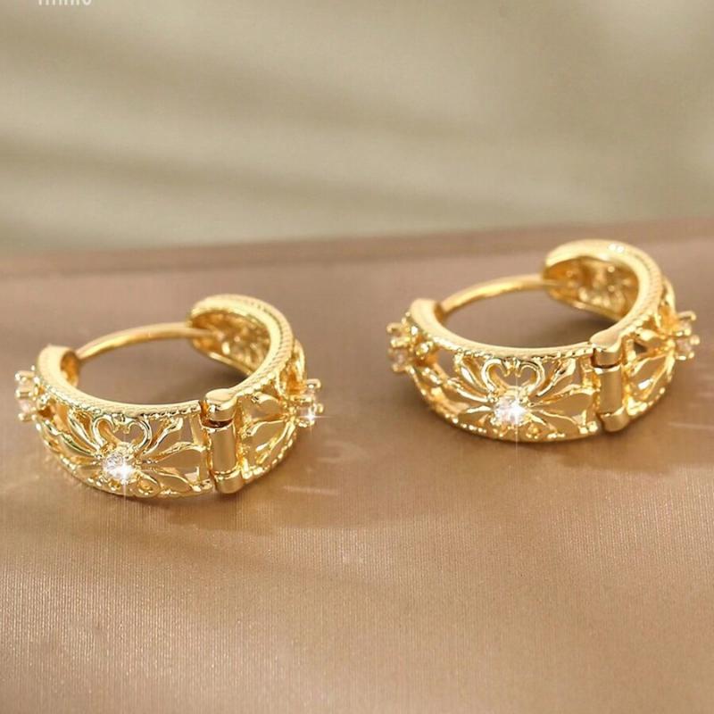 Hihho 1 Pair Vintage Style Hollow Geometric Round Brass Plated Zirconia Earrings With Purple Stones, Fashion Jewelry Gift For Women