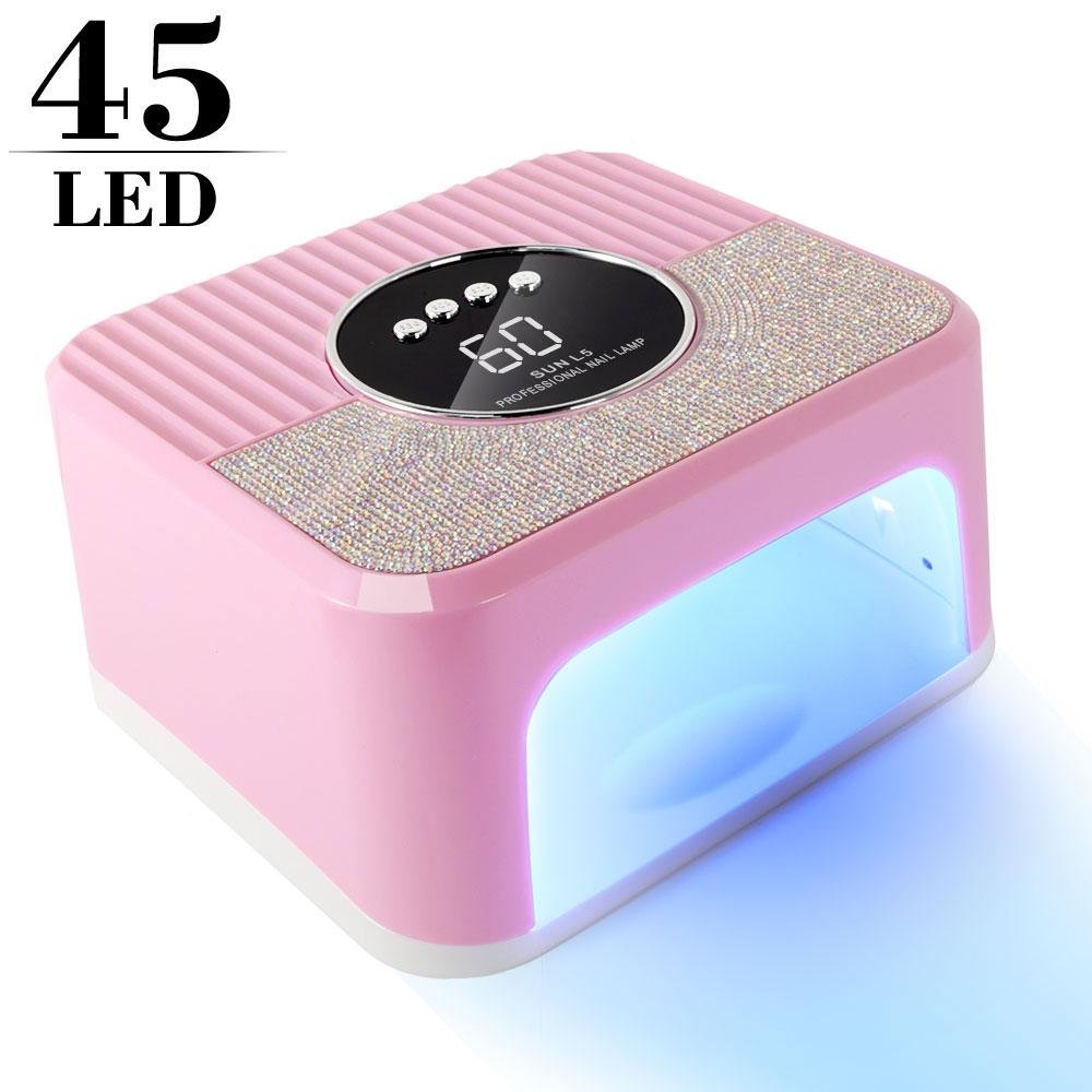 

SUN L5 Nail Dryer Professional 45LED UV Nail Lamp with LCD Smart Screen Gel Curing Drying Lamp Removable Base Pedicure Tool US розовый