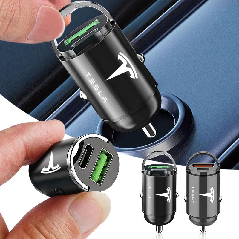 XLGJS1 Car Charger USB Type-C Fast Charging Power Adapter Styling for Tesla Model Y 3 S X Roadster Bonina Badge Emblem Car Valve Cap