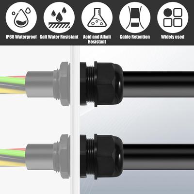 20 ks vodotěsných kabelových průchodek IP68 s nylonovým spojem a nastavitelným konektorem NPT, sada 1/4" 3/8" 1/2" 3/4" 1" kabelový vstup