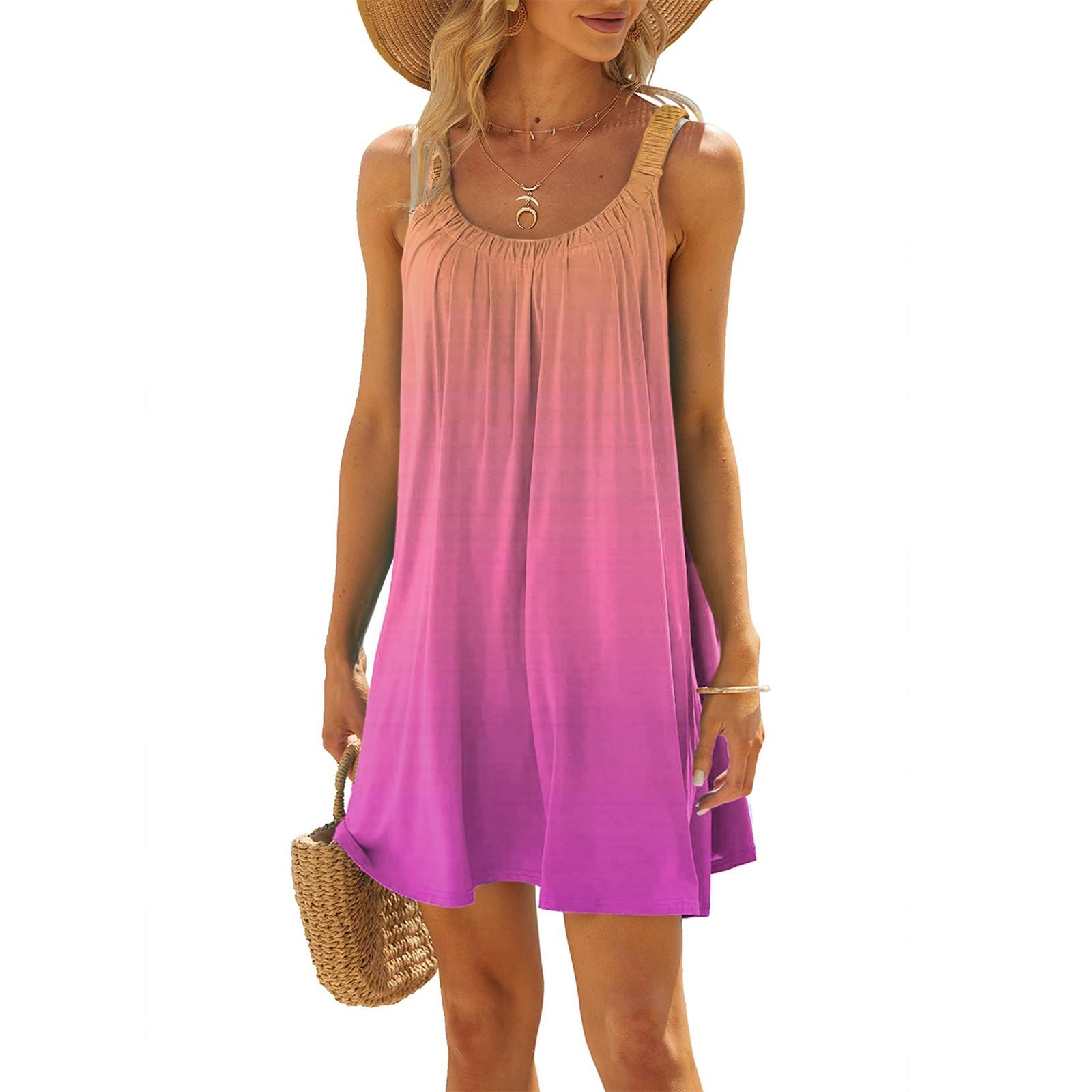 

Модный летний сарафан для женщин, повседневное пляжное платье без рукавов с принтом и милым слингом XL