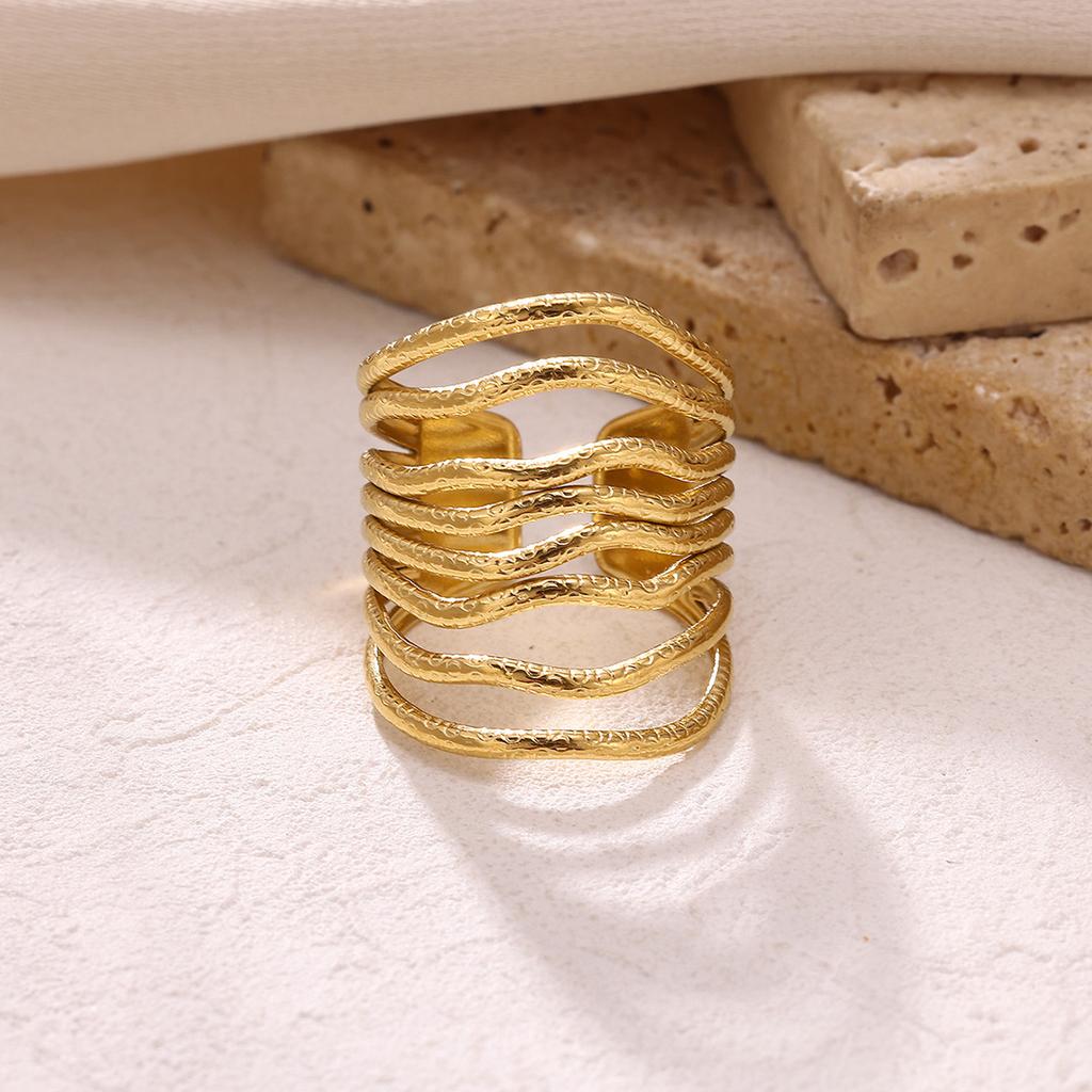 Sun Punk Anillos For Women Multilayer Broad Surface Opening Rings For Women Gold Color Stainless Steel Geometry New Ring Jewelry