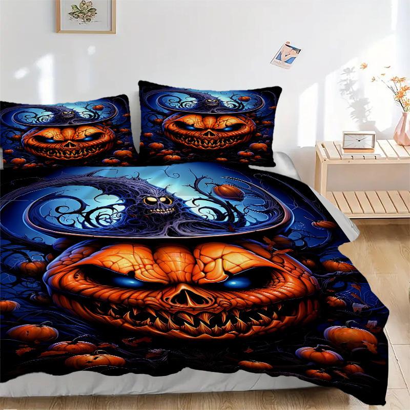 3pcs Pumpkin Head Halloween Bedding Set, Includes Without Pillow Inserts, Soft Comfortable Bedding Set,All-Season Use A0924094