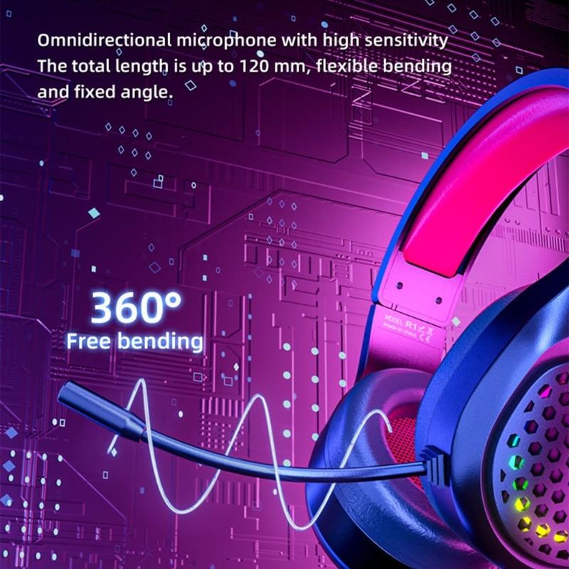 Gaming Headphone with Microphone for PC Corded Noise Cancelling Over Ear Headphone with LED Light for Computer