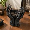 Dark Small-Item Dish with Sculpted Devil Hand Hands, Open Storage Bowl for Jewelry, Keys and Earbuds, Black Desk or Dresser Display Piece