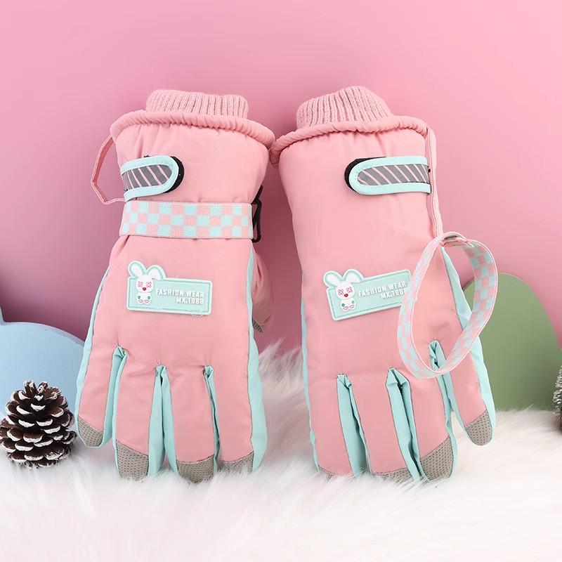 Children's Winter Ski Gloves: Thick, Cold-Proof, Waterproof, Windproof, Non-Slip, Warm Cotton for Ages 3-17.