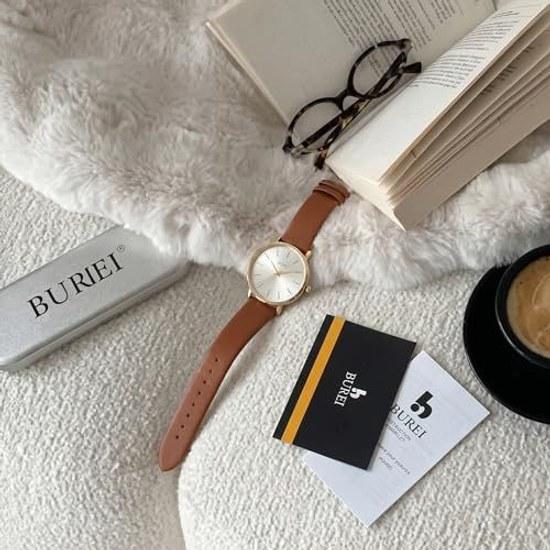 BUREI Womens Watch Analog Japanese Quartz Waterproof Wristwatch Popular Brand 38 mm Large Dial Leather Belt Simple Casual Lightweight Stylish Gift