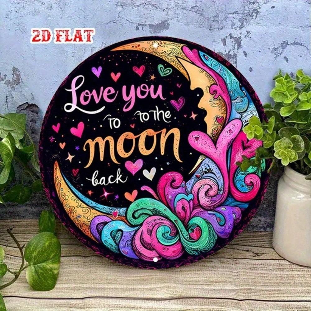 Retro Metal Love You To The Moon And Back Sign, 20cm Round Wall Decor
