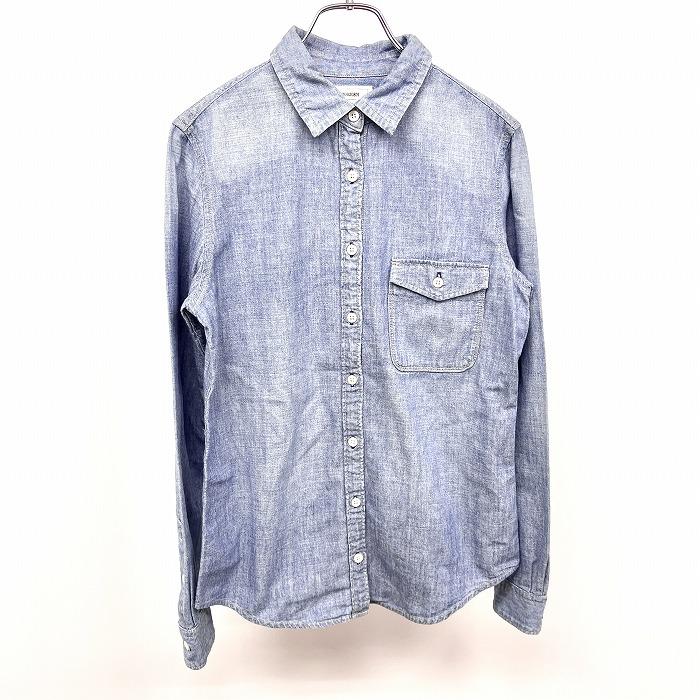 [Used] [Impression AB] PLST Plaste Shirt Long Sleeve USED Processing Flap Pocket Plain Slim Fit Long Sleeve 100% Cotton 100% Cotton 0 Blue Blue