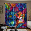 2pcs curtains with blue and colorful cat patterns, made of high-quality fabric with delicate touch, luxurious and beautiful