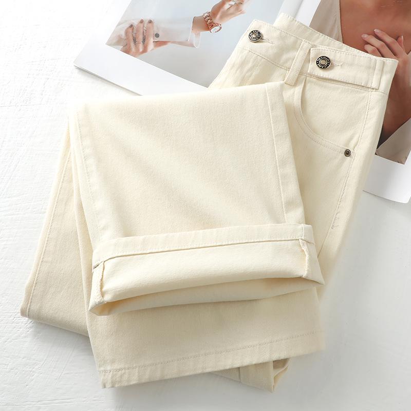 Off-White Wide-Leg Jeans: Women's 2025 Petite Floor-Length Pants for Spring & Autumn