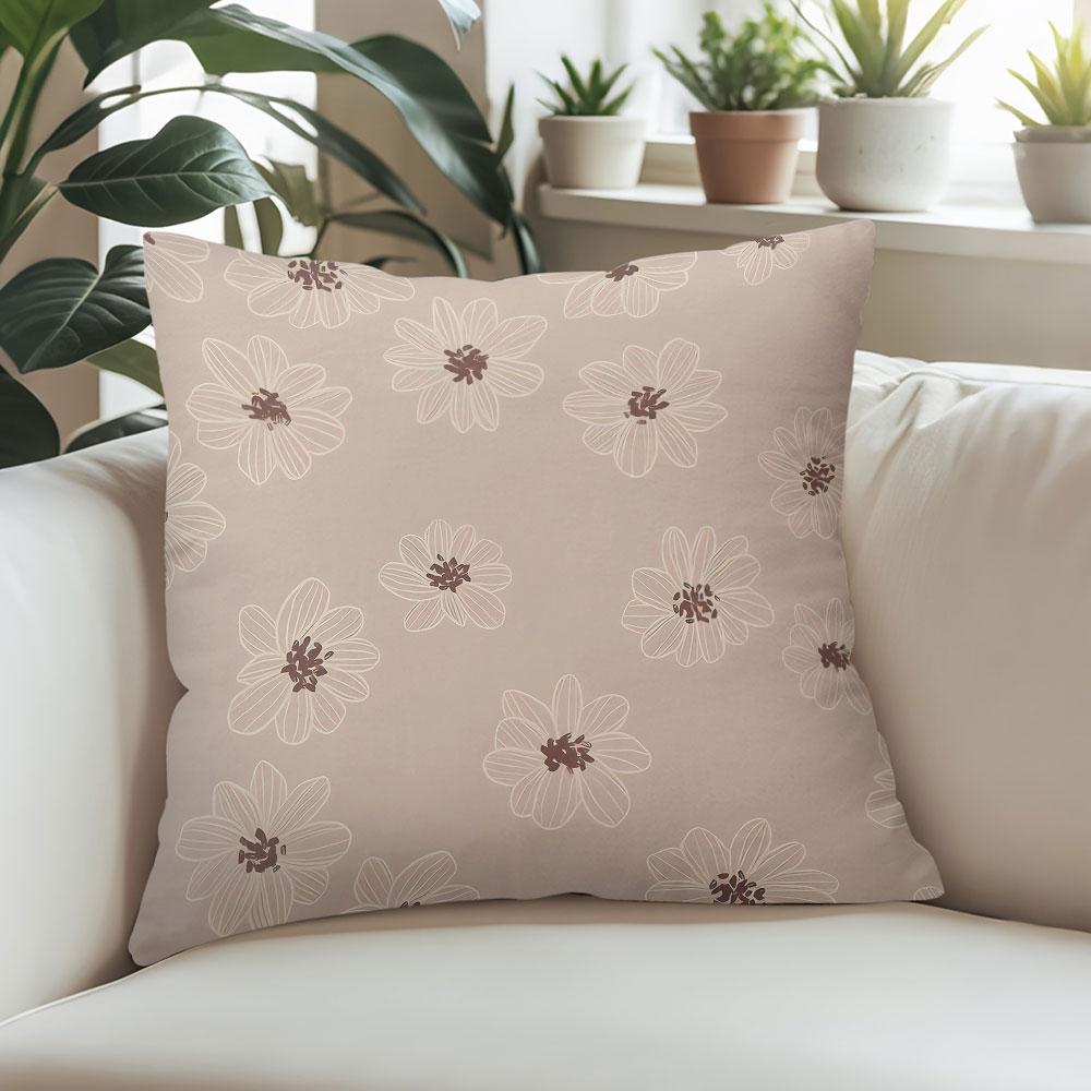 Beige Floral Square Jacquard Pillow Cover for Sofa Office Waist Cushion Cover Home Decorative Pillowcase