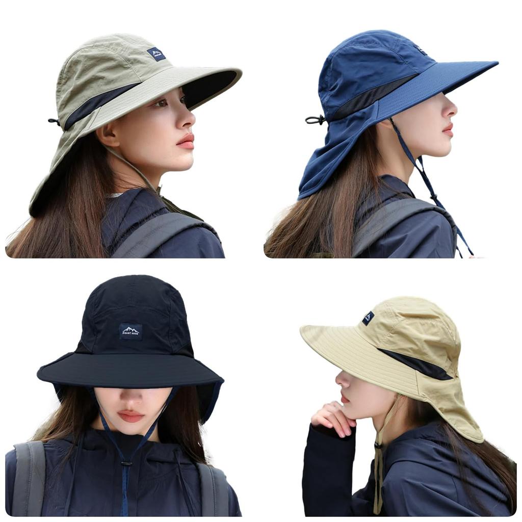Sunshade Neck Wide Brim UV Sunburn With Chin Strap [FARFADET] Hat, Cover, Hat, Protection, Prevention, Gardening, Outdoor, (Khaki)