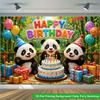 2D Flat Backdrop1pc Cute Panda Birthday Party Backdrop Banner Polyester Wall Decor For Living Room Bedroom Office Outdoor Decor Party