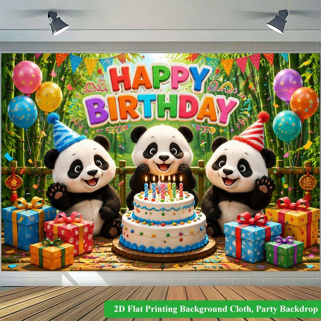 2D Flat Backdrop1pc Cute Panda Birthday Party Backdrop Banner Polyester Wall Decor For Living Room Bedroom Office Outdoor Decor Party