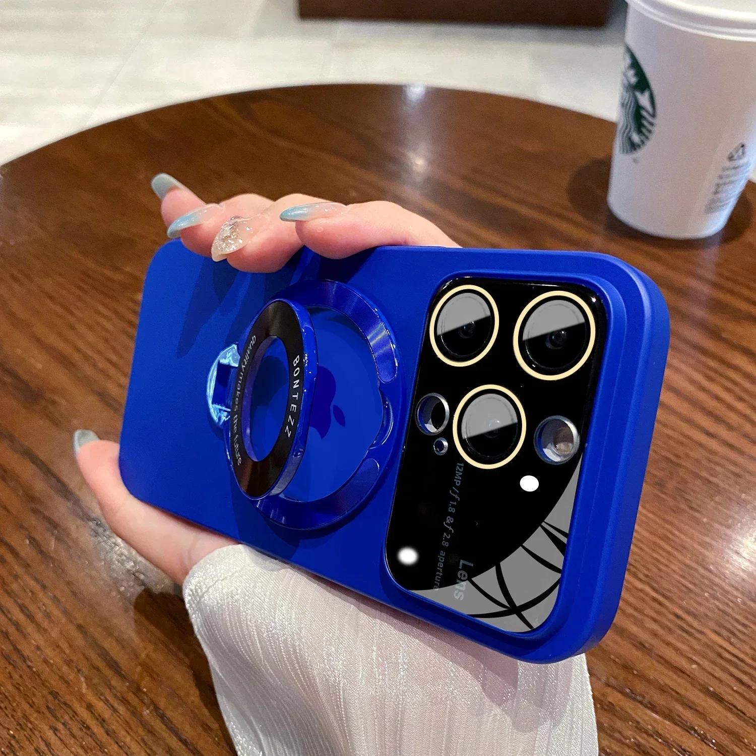 

Тонкий матовый чехол-кронштейн для ПК для iPhone 15 14 13 12 11 Pro Max 14 Plus для Magsafe, держатель-подставка, стеклянная защита объектива, роскошный чехол For iphone 14Pro