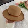 Korean Style Flat Top Cowboy Cap Flat Brim Panama Hat Retro Straw Woven Hat  Spring Summer