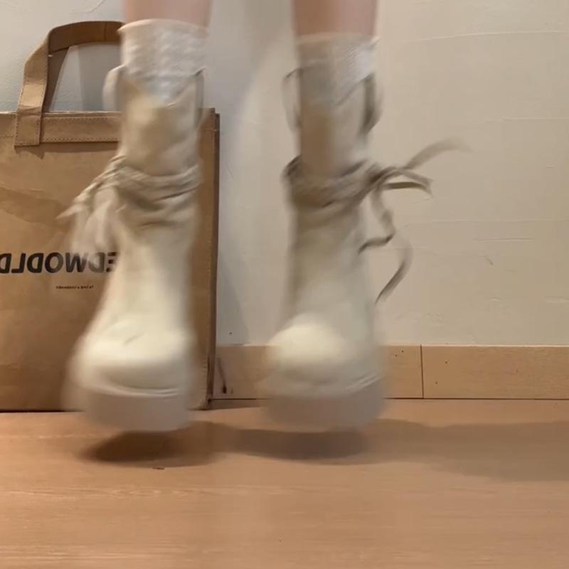 Retro Spice Girl Skinny But Knee Round Head Knight Boots Women's Autumn and Winter Fashion Versatile Medium Boots Fashion Boots Tide