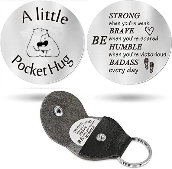 Cross Car Key Inspirational Decision Coin Leather Keychain with Stainless Steel Engraved Double-Sided Round Charm Gift