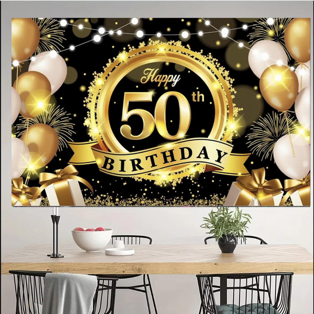 18th/50th/65th Happy Birthday Backdrop Background Banner For Man Woman Napkin Balloon Door Curtain 50 Years Anniversary