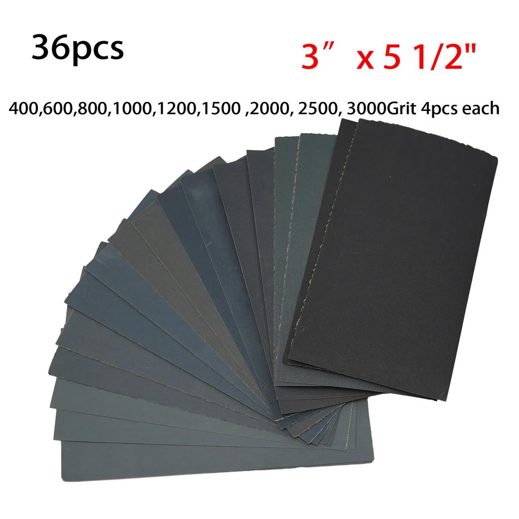 18pcs/Set Sandpaper 400,600,800,1000,1200,1500,2000,2500,3000 Grit  Sandpaper Wet / Dry Sanding Paper Abrasive Polishing Tools