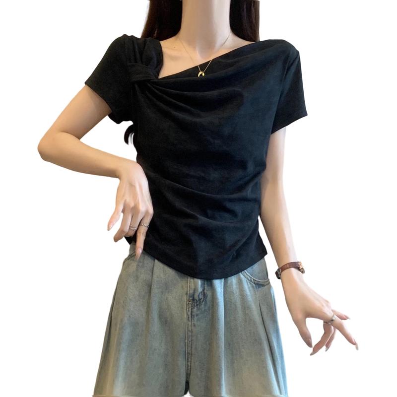 La Chapelle Women s Summer Irregular Draped Collar T-Shirt 3XL