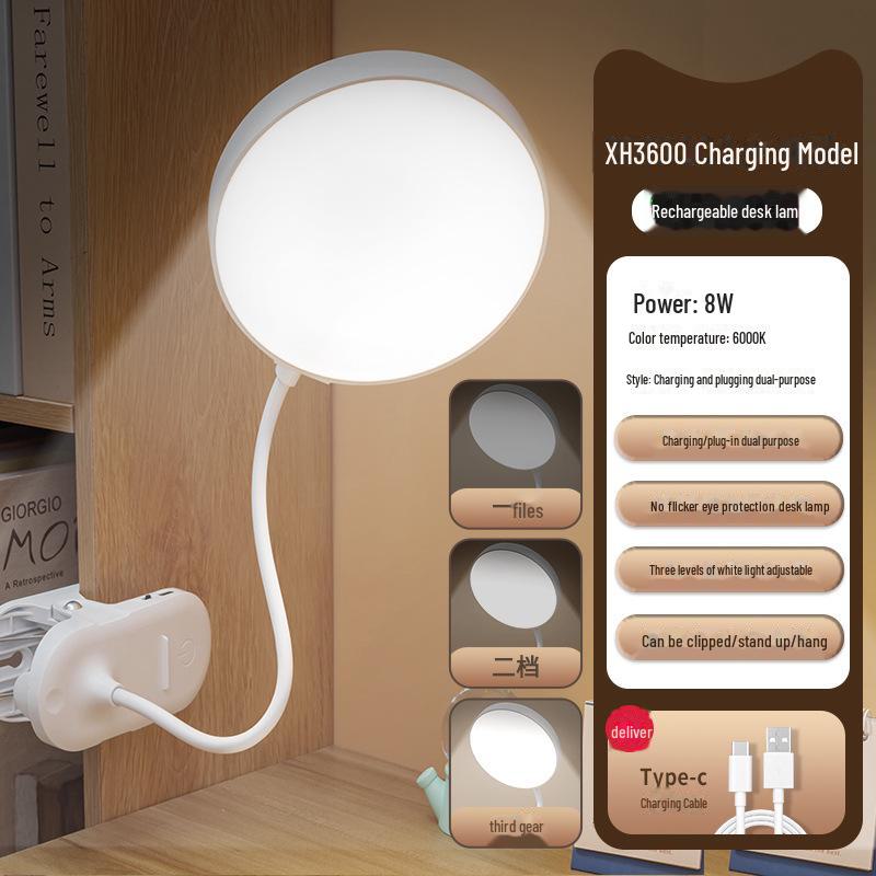 Rechargeable Clip-on LED Desk Lamp for Eye Protection - Ideal for Studying, Reading, and Bedside Use in Student Dorms, Children's Rooms