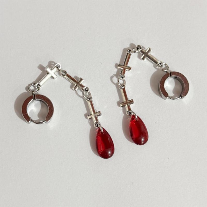 Bat Red Bead Pendant Earrings Goth Punk Style Horns Red Blood Drops Crystal Jewelry Gorgeous Fashion Ladies Gifts