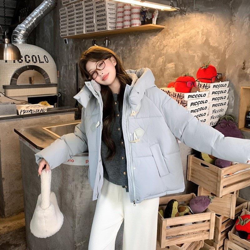 Corner buckle cotton-padded clothes for women's new winter small hooded cotton-padded jackets, loose and thickened cotton-padded jackets, short jac