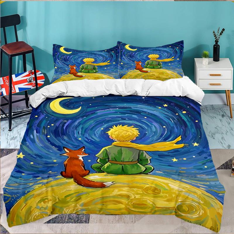 3PCS Little Prince Bedding Set,Including 1pc Duvet Cover And 2pcs Pillowcases Perfect for Bedroom, Dormitory, Large size Fan Christmas gift