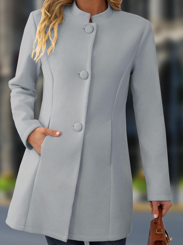 2025 European Plus Size Women's Casual Stand Collar Mid-Length Wool Coat - Autumn/Winter Collection