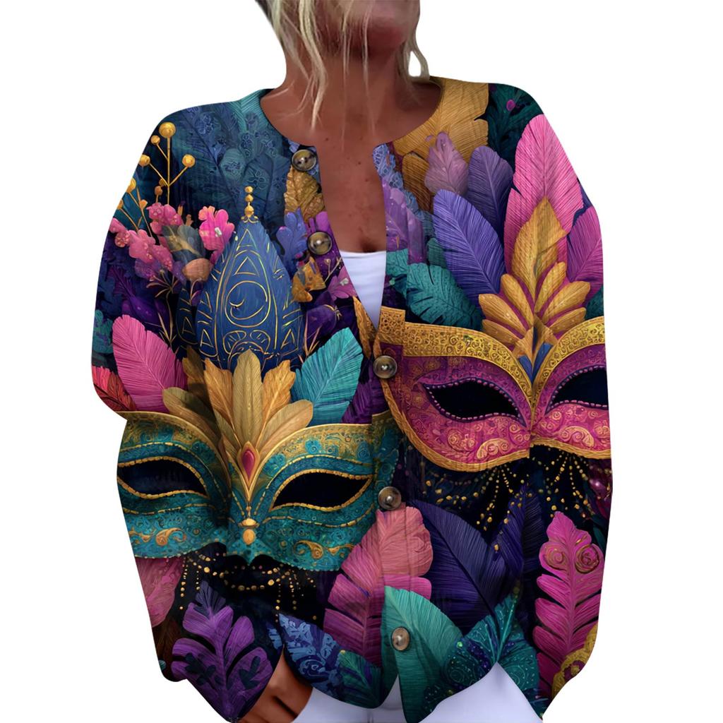 Dámský módní festivalový pletený kardigan s dlouhým rukávem a zapínáním na knoflíky