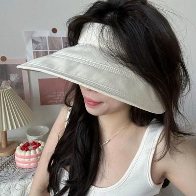 Portable Wide Brim Empty Top Hat Solid Color UV Protection Sun Hat Breathable Foldable Sun Protection Hat