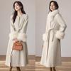 VICTORIA&VERA Women's Fox Fur Collar Wool Long Coat