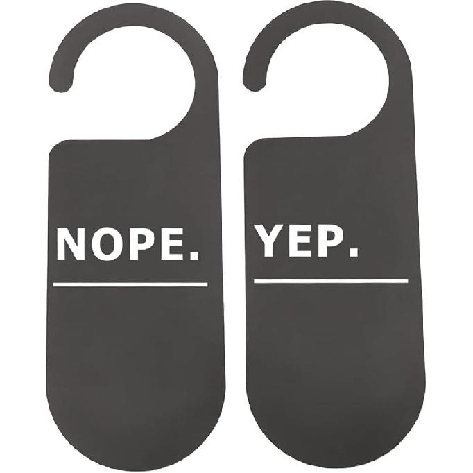 CENWA 2 Pcs Nope Yep Do Not Disturb Sign Work Door Hanger Office Sign (Double Sided Black Plastic Minimalist) double side Nope Yep