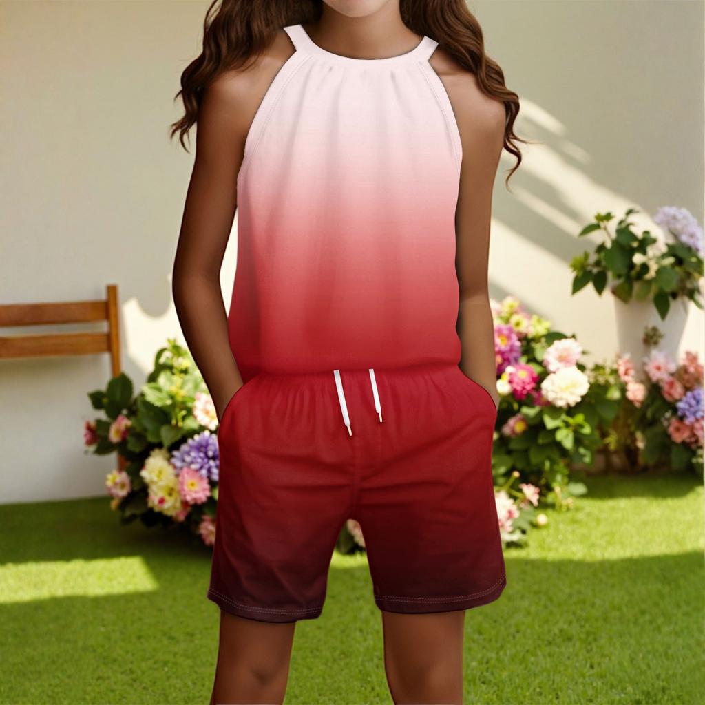 Children's Casual Fashion Round Neck Sleeveless Top Shorts Set