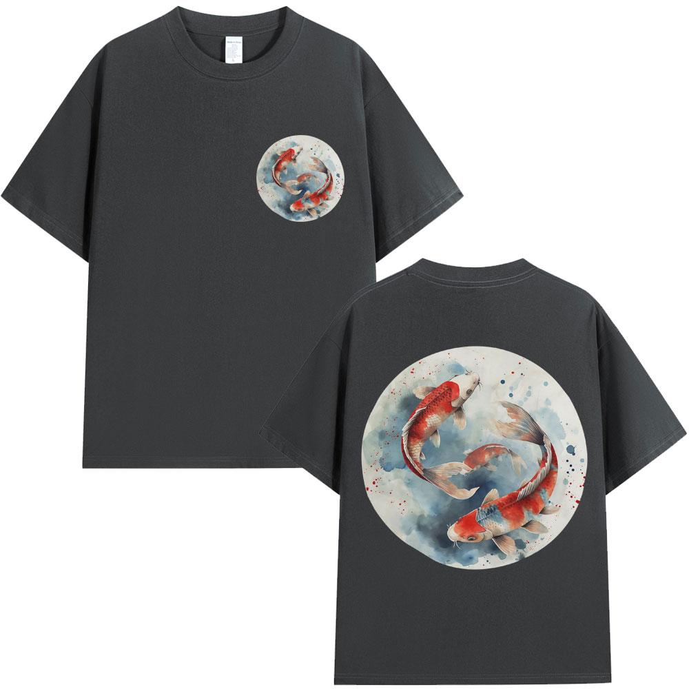 Japanese Koi Carp Fish Sakura Art Tokyo Style T Shirt Unisex Women Fashion Harajuku Vintage Tshirt Oversized Cotton Casual Tees