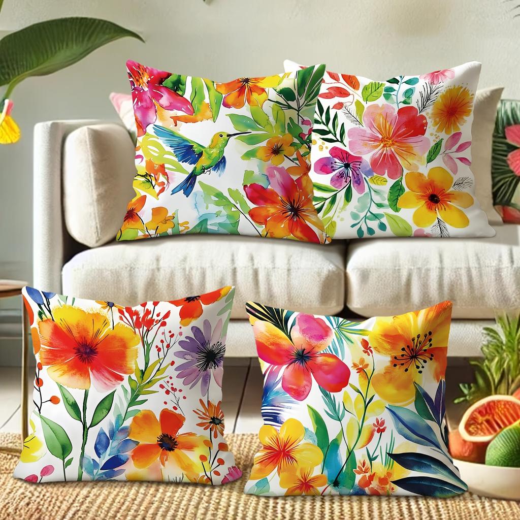 Watercolor Multicolor Floral Pillow Cases - Artistic Home AccentsLiving room sofa cushion cover, bedroom room decoration