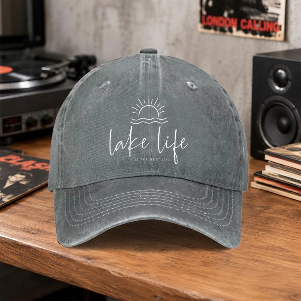 Lake Life Graphic Washed Baseball Cap Unisex Casual Outdoor Sun Hat for Daily Wear