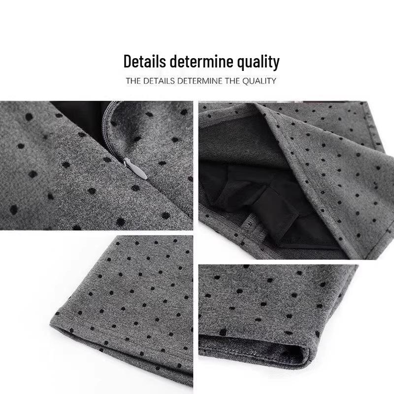 Spicy Girl Gray Polka Dot Wool-Blend High-Waisted A-Line Midi Skirt